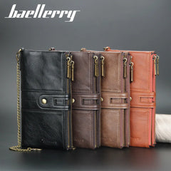 Vintage Envelope Clutch Men's Wallet Double Zipper Chain Purse