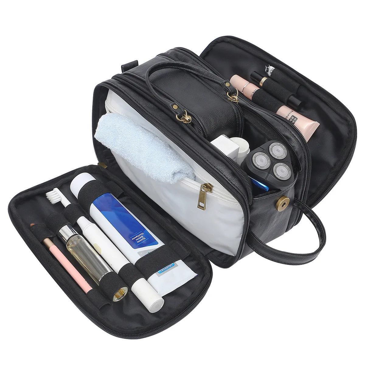 Men Waterproof Makeup Bag PU Leather Cosmetic Beauty Case Toiletry Travel