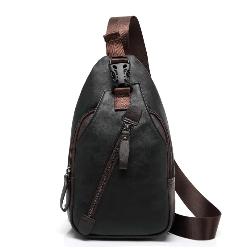 PU Leather Men's Chest Bag Shoulder Bag Theftproof Button Open