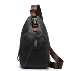 PU Leather Men's Chest Bag Shoulder Bag Theftproof Button Open