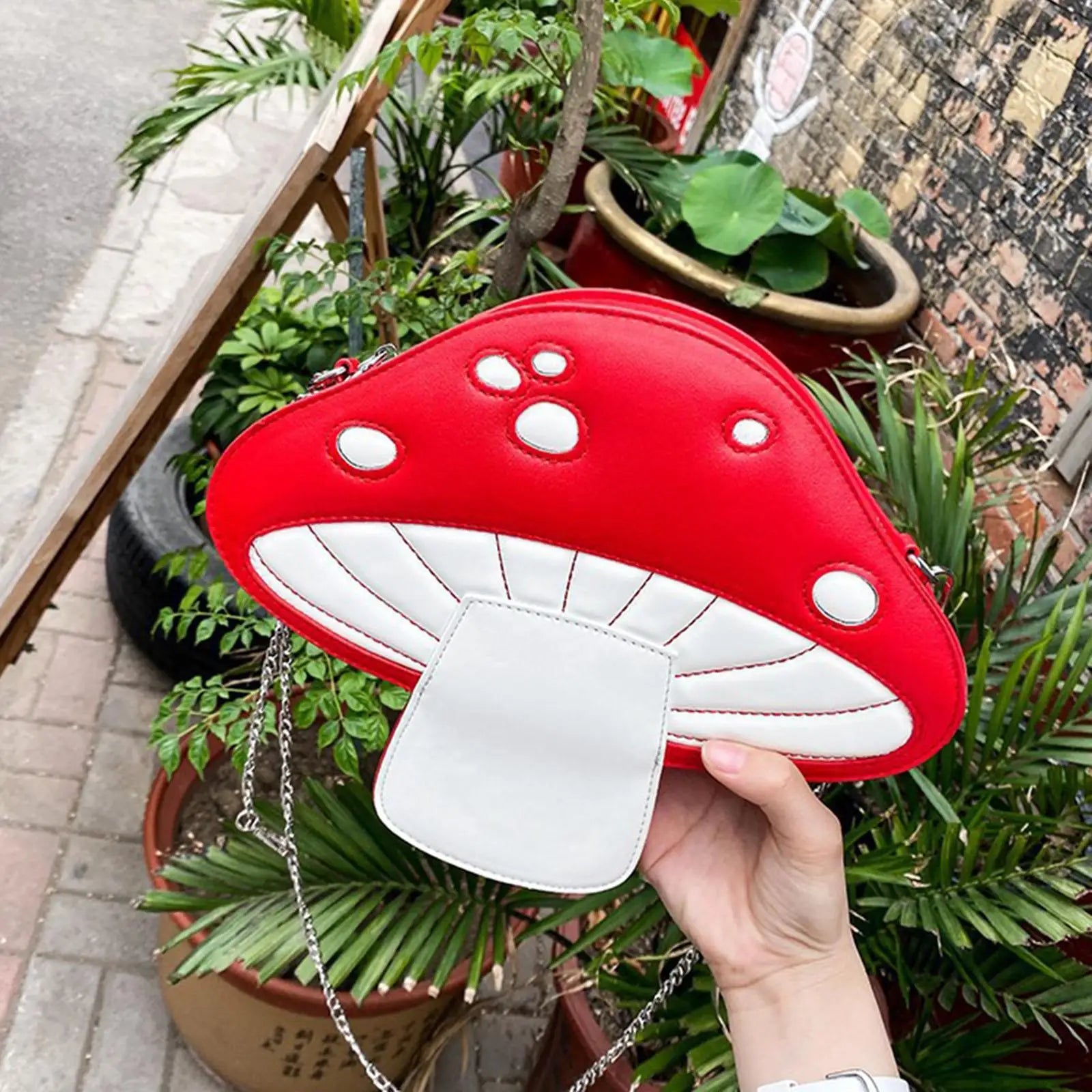 Mushroom Shape Shoulder Bag Purse Chain for Women School