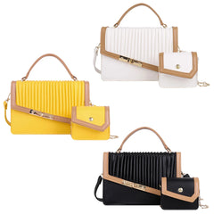 PU Leather Pleated Flap Handle Shoulder Bag with Mini Purse Handbag
