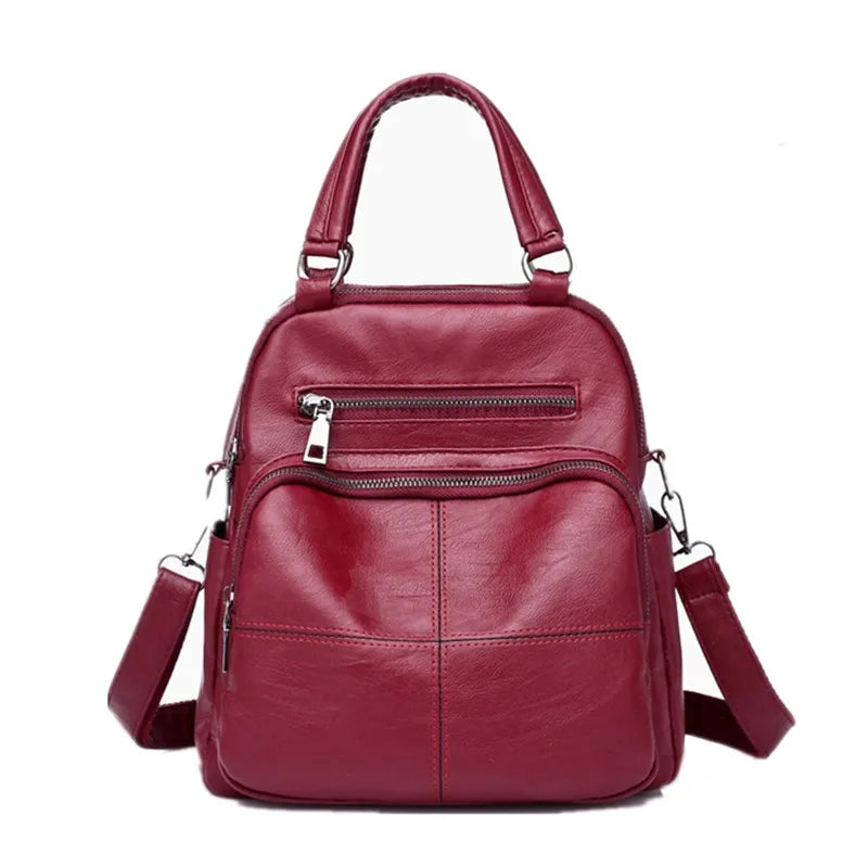 PU Leather Retro Casual Shoulders Bag Backpack For Women Solid Handbags