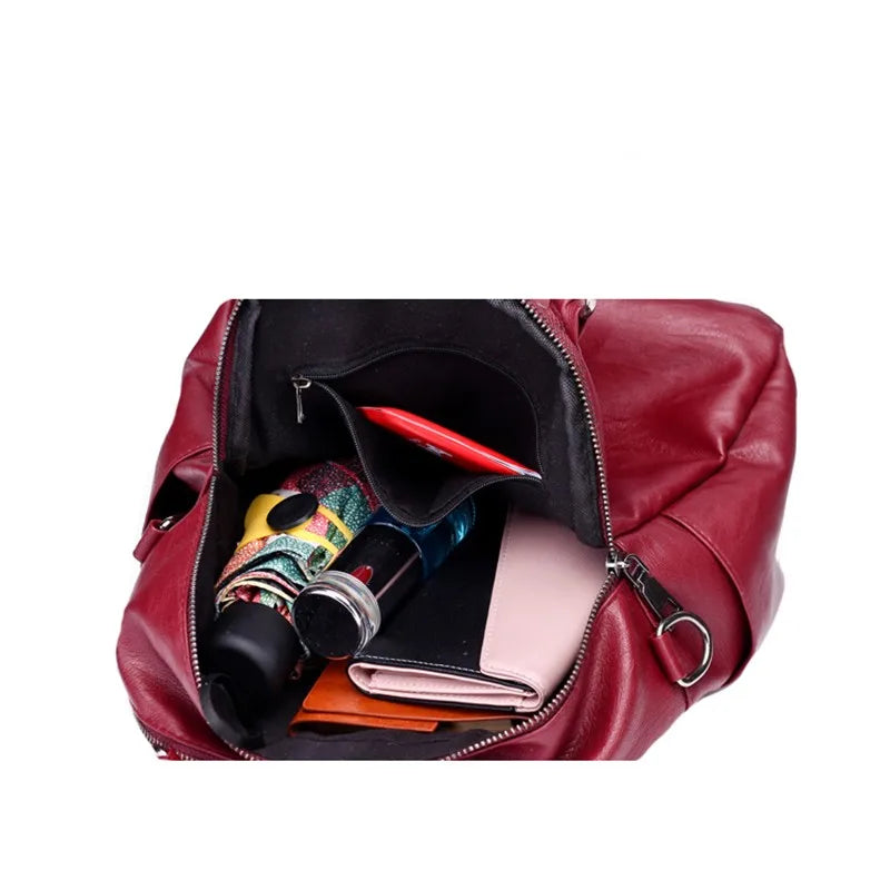 PU Leather Retro Casual Shoulders Bag Backpack For Women Solid Handbags