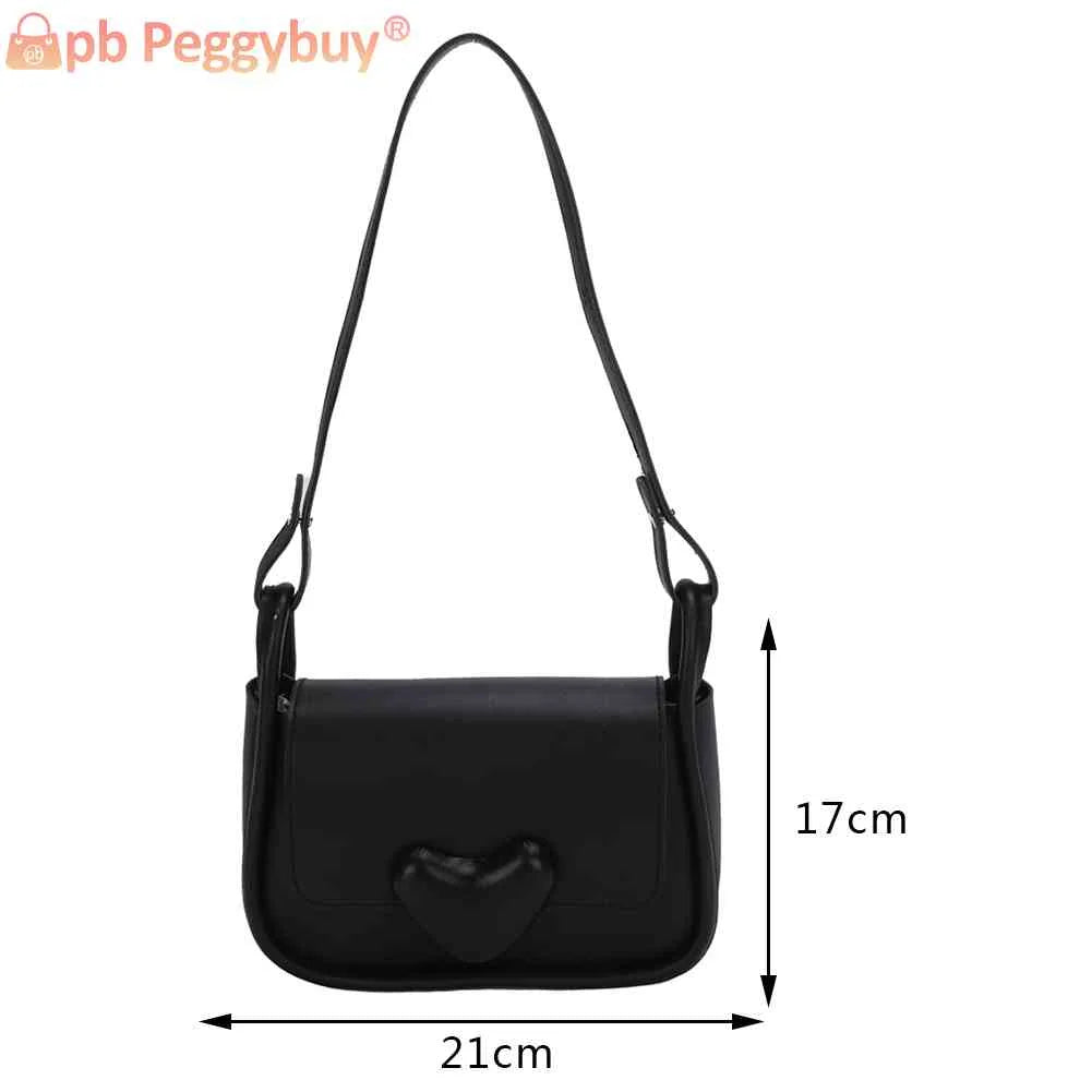 PU Leather Shoulder Bag Solid Flap Female Commute Bag Love Clasp Portable Soft