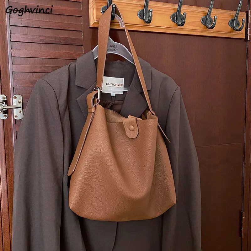PU Leather Shoulder Bags Women Adjustable All-match Handbags Soft Retro Tote