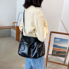 PU Leather Shoulder Bags Women Drawstring Solid Casual Cross Body All-match