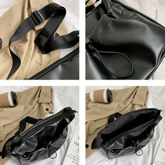 PU Leather Shoulder Bags Women Drawstring Solid Casual Cross Body All-match