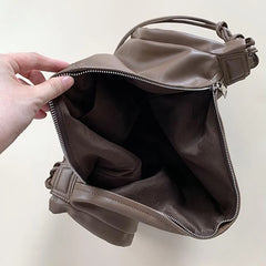 PU Leather Shoulder Bags Women Vintage Thread Totes Zipper Soft Large Capacity