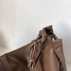 PU Leather Shoulder Bags Women Vintage Thread Totes Zipper Soft Large Capacity