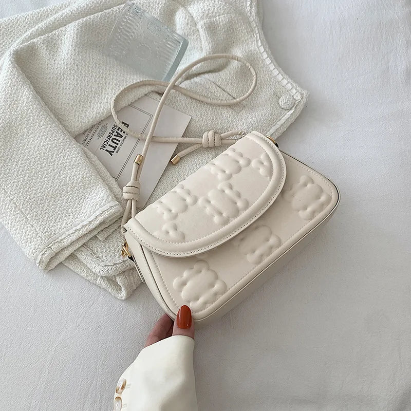 Square Shoulder Crossbody Bag Flap Closure Small PU Leather Women Solid
