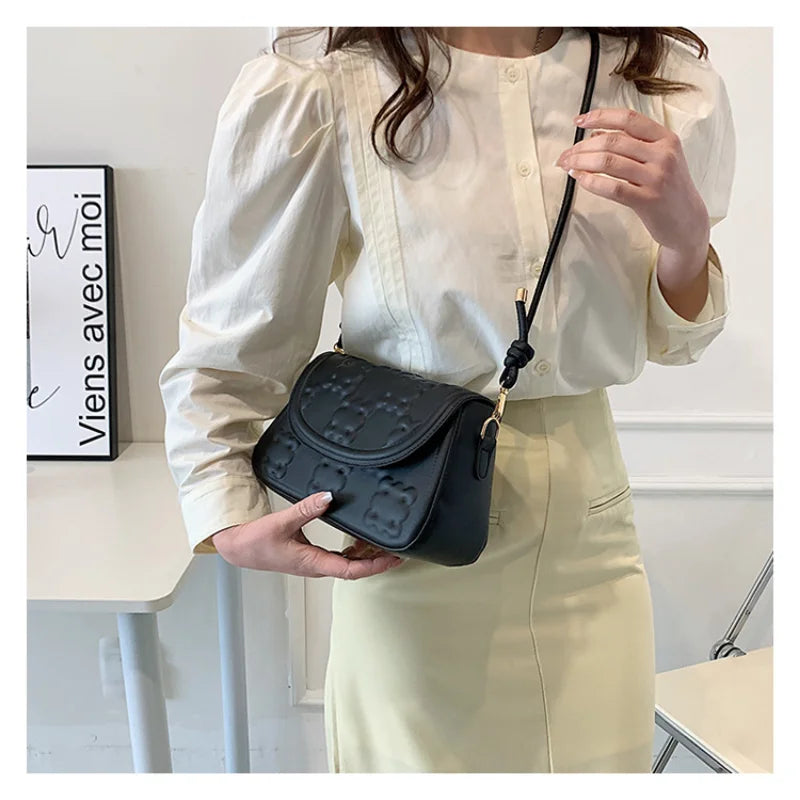 Square Shoulder Crossbody Bag Flap Closure Small PU Leather Women Solid
