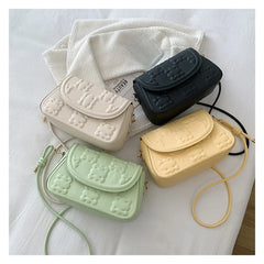 Square Shoulder Crossbody Bag Flap Closure Small PU Leather Women Solid