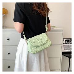 Square Shoulder Crossbody Bag Flap Closure Small PU Leather Women Solid