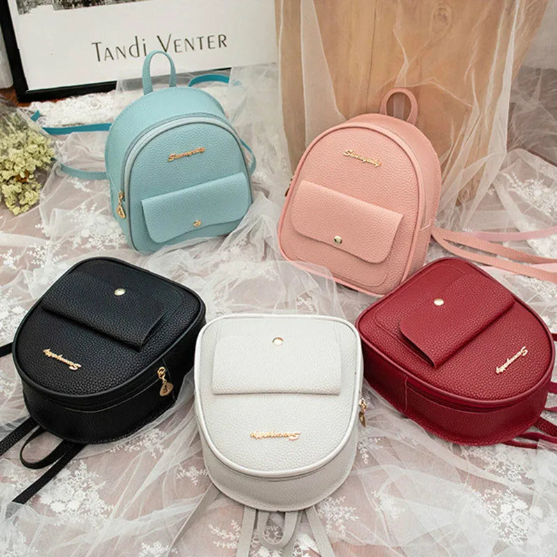 PU Leather Shoulder Mini Small Backpack Women Teenage Girls Kids Multi-Function