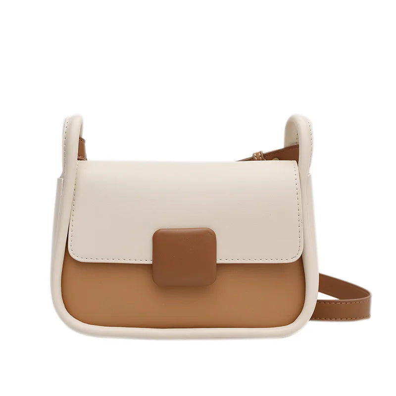 PU Leather Shoulder Square Bag Contrast Small Flap Handbag for Women