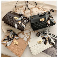PU Leather Silk Scarf Shoulder Bag for Women Solid Crossbody Bag