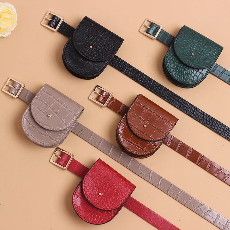 Women's PU Leather Waist Bag Fanny Pack Retro Mini Travel Chest Belt Bag