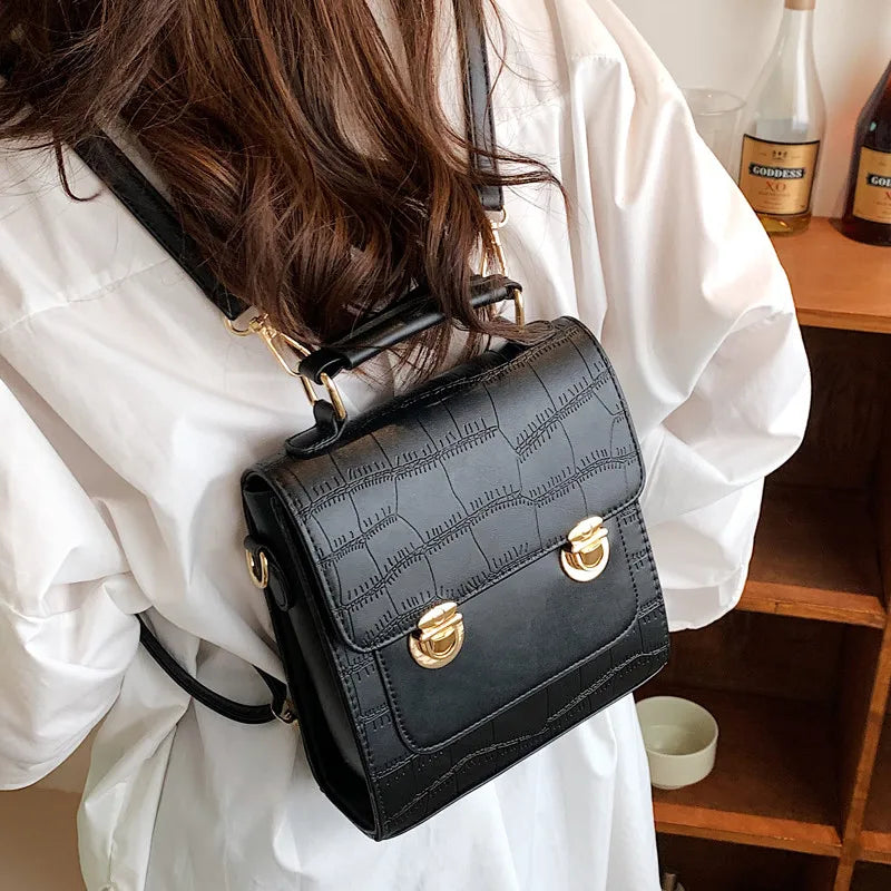 Crocodile PU Leather Women Backpack School Bags