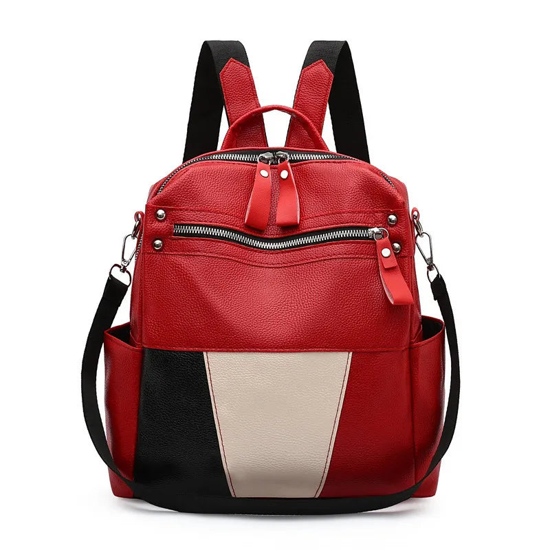 PU Leather Women Backpack Travel Large Capacity School Bags Patchwork Mochila