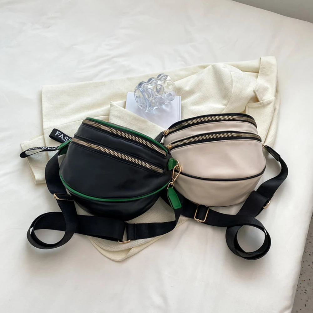 PU Leather Women Crossbody Chest Bag Zipper Fanny Phone Pouch Saddle Purse