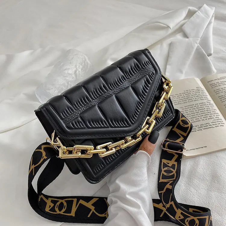 PU Leather Women Handbag Girl Shopper Casual Geometric Pattern Big Thick Chain