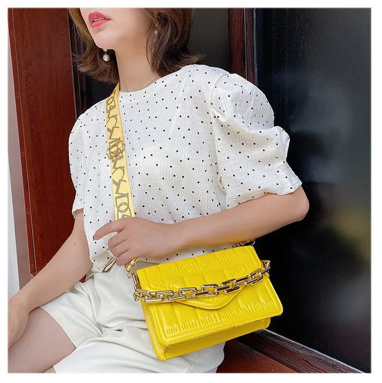 PU Leather Women Handbag Girl Shopper Casual Geometric Pattern Big Thick Chain