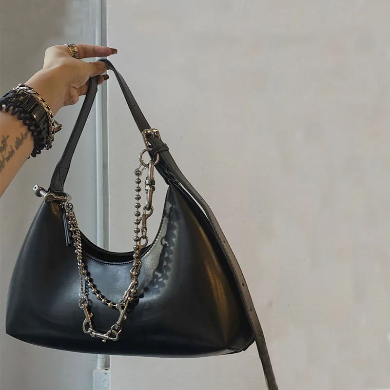 PU Leather Women Hobos Underarm Bag Retro Solid Ladies Tote Purse Handbags