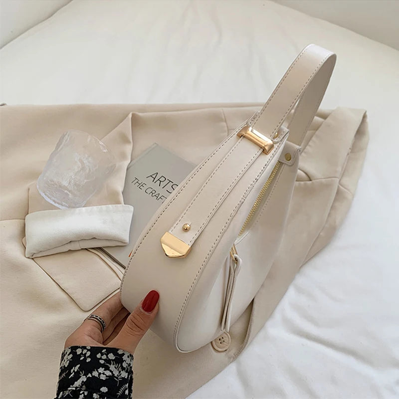 PU Leather Women Handbag Purses Double Zipper Crescent
