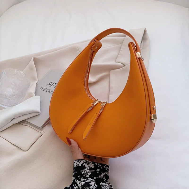 PU Leather Women Handbag Purses Vintage Wallet Double Zipper Half Moon Crescent