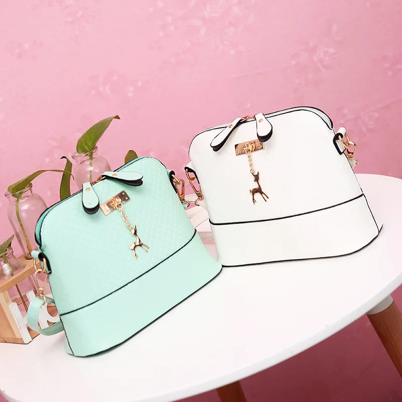 PU Leather Women Shoulder Bag Vintage Mini Crossbody Bag Deer Pendant Handbag