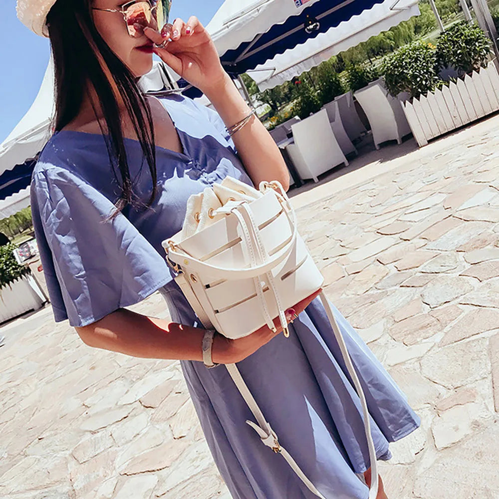 PU Leather Women Shoulder Bag Hollow Out String Cross Body Bags For Women