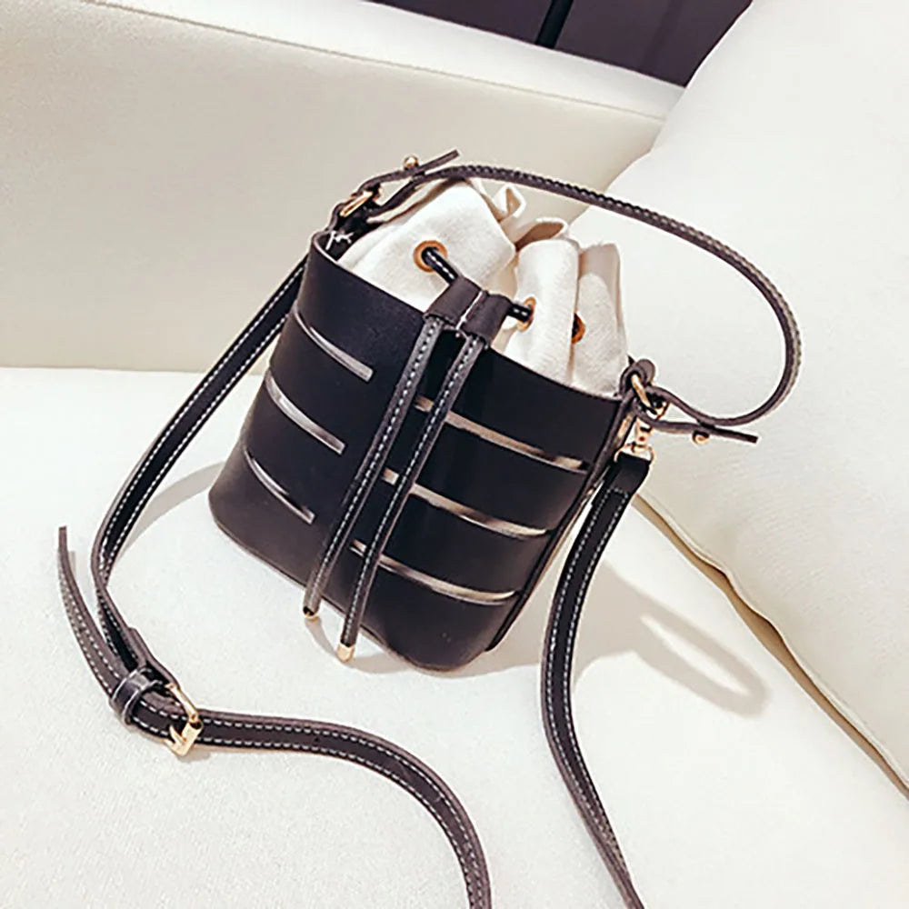 PU Leather Women Shoulder Bag Hollow Out String Cross Body Bags For Women