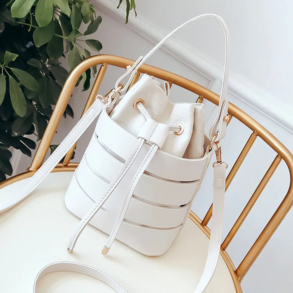 PU Leather Women Shoulder Bag Hollow Out String Cross Body Bags For Women