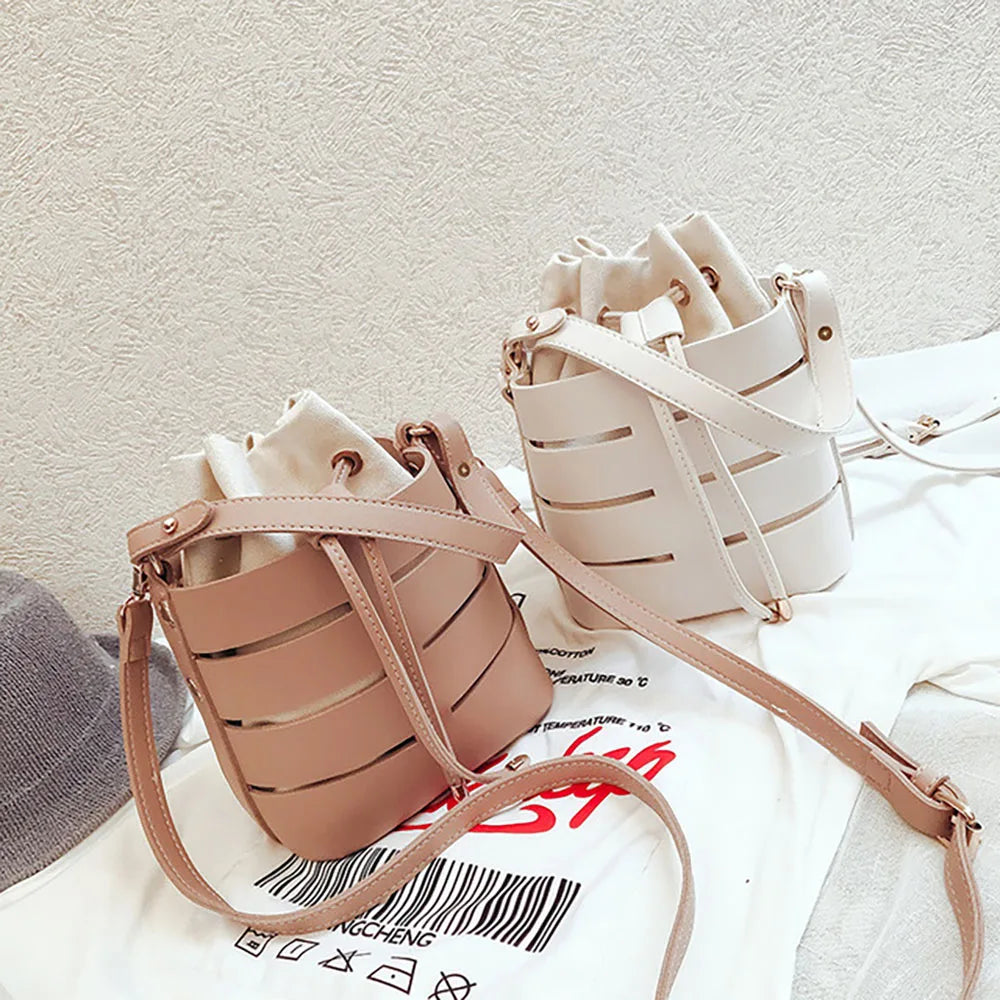 PU Leather Women Shoulder Bag Hollow Out String Cross Body Bags For Women