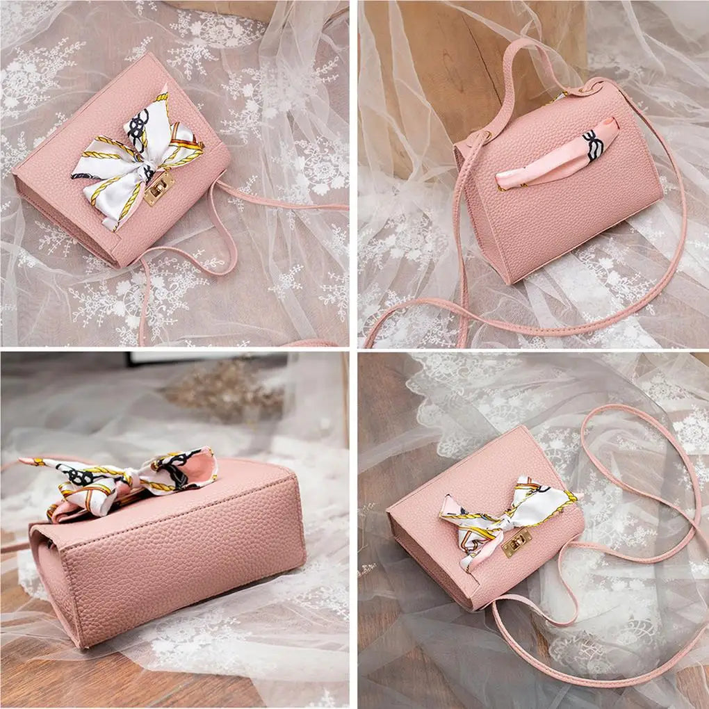 Stylish PU Leather Shoulder Bag with Bowknot Crossbody