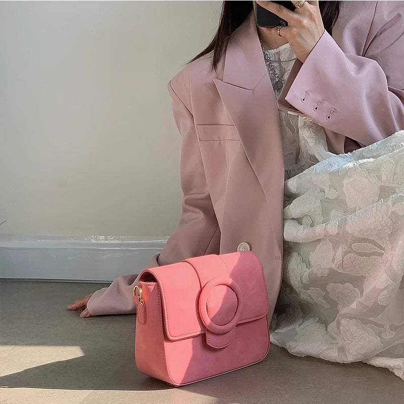 Macaron Pink Small Square Shoulder Bag for Women, Crossbody Clutch Purse