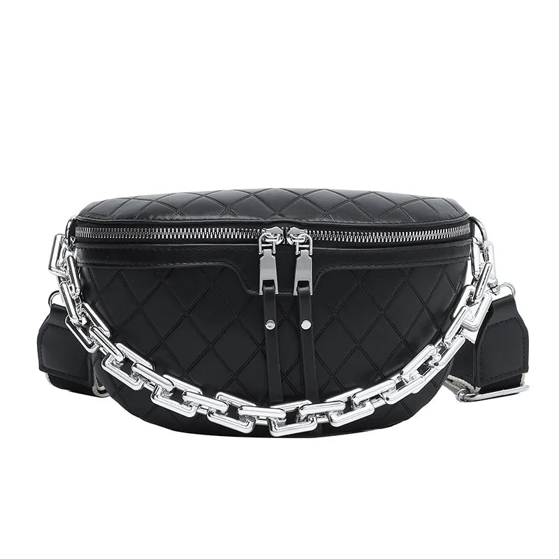 PU Leather Women Waist Bag Chain Fanny Pack Chest Bag Small Shell