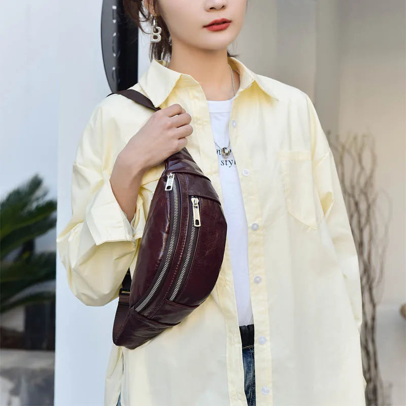 PU Leather Waist Bag Chest Bag Crossbody Travel Phone Pouch