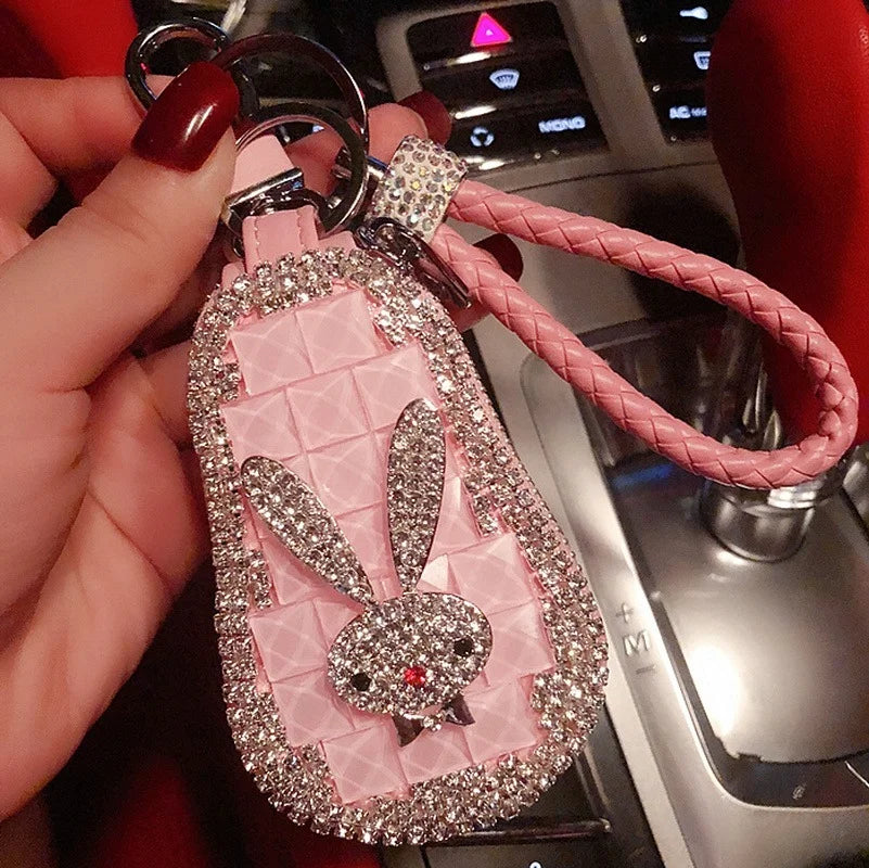 PU Leather Zipper Key Holder Diamond Rabbit Key Bag Case