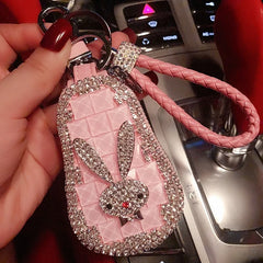 PU Leather Zipper Key Holder Diamond Rabbit Key Bag Case