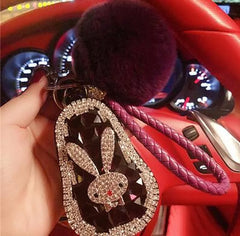 PU Leather Zipper Key Holder Diamond Rabbit Key Bag Case