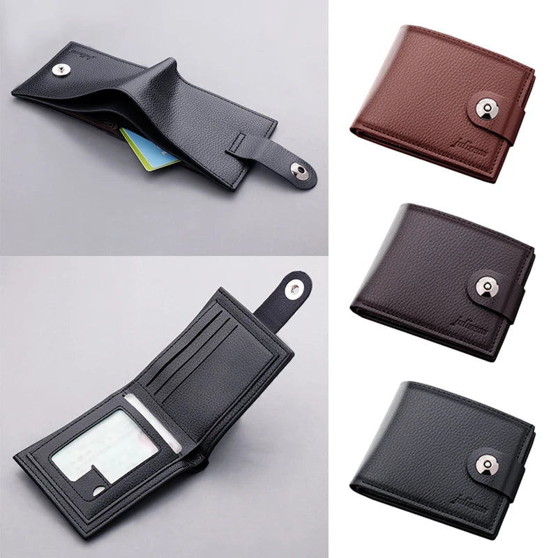 PU Men's Wallet Retro Woven Pattern Leather Short Wallet Multi-Card Zipper Purse