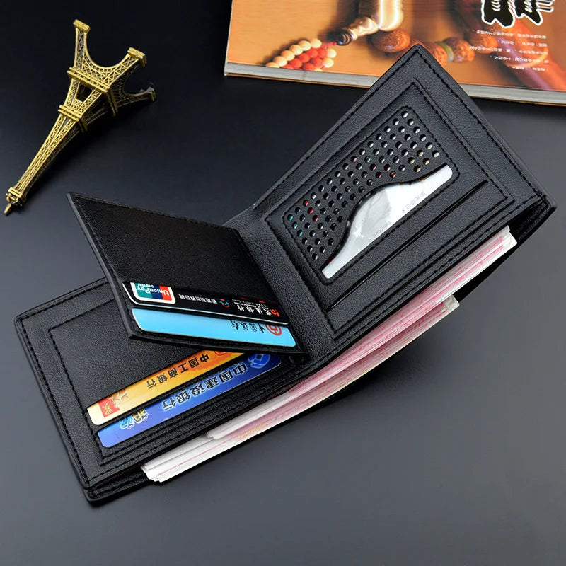 PU Men's Wallet Retro Woven Pattern Leather Short Wallet Zipper Purse