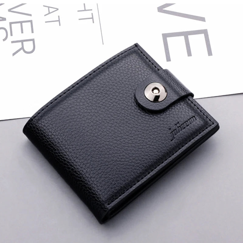 PU Men's Wallet Retro Woven Pattern Leather Short Wallet Multi-Card Zipper Purse