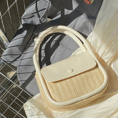 PU Splicing Straw Women Handbags Shoulder Bags Chain Tote