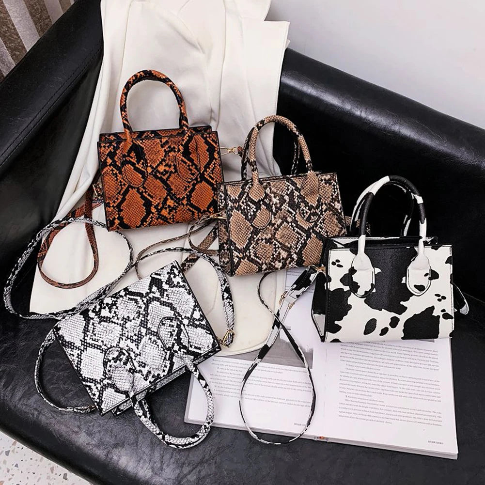 PU Top-Handle Shoulder Bags Retro Animal Print Women Messenger Handbag