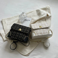 PU Tweed Ladies Chains Clutch Bags Quilted Fall Winter Shoulder Purses