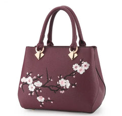 Embroidery Shoulder Bag Sweet Lady Handbag Big Capacity Messenger PU Leather