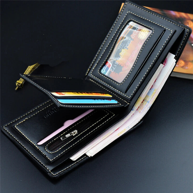Coffee PU Leather Men's Wallet Short Three Fold Mature Small Boyfriend Wallet